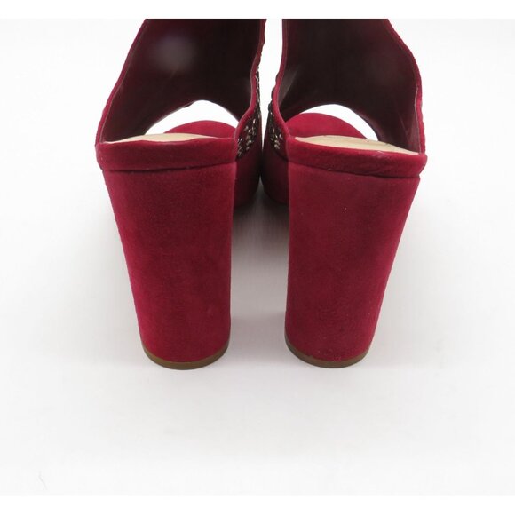 Fergie Women's Red Suede Studded Open-Toe Block Heel Mules Shoes Size 11 NWOT - Picture 5 of 7